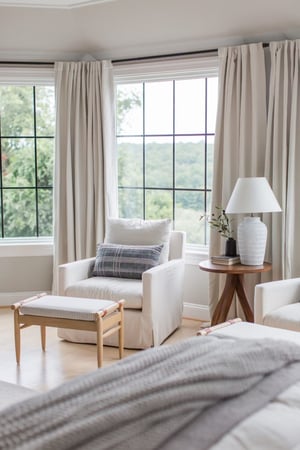 arched manor primary bedroom picture windows