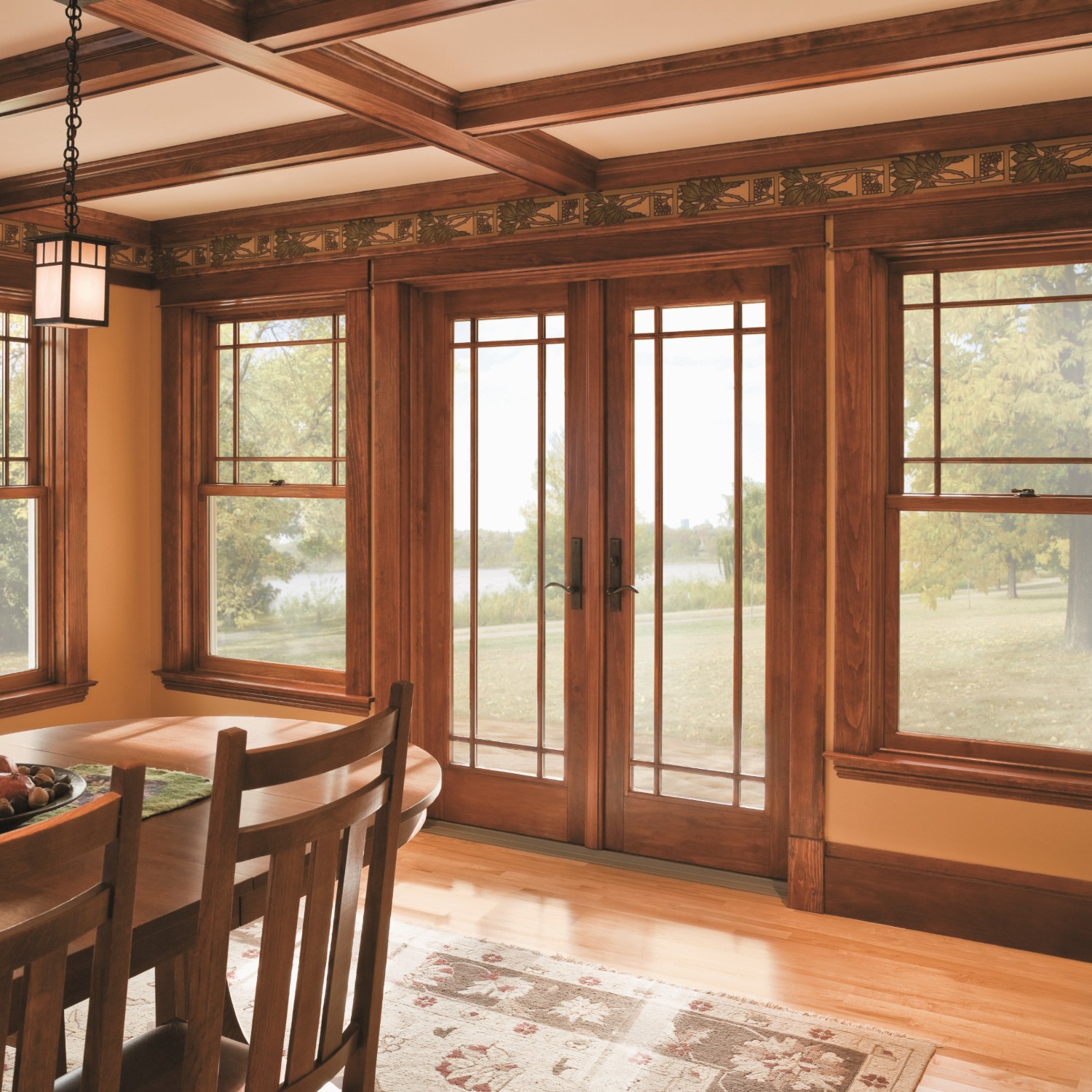 Inswing french doors with prairie grilles.